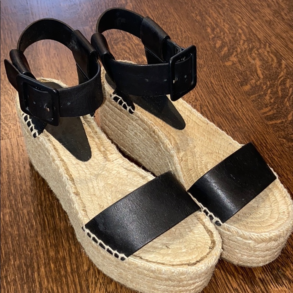 VINCE leather strap wedge heel